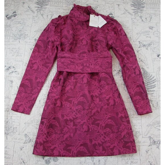 NEW $700 Scanlan Theodore Phoenix Weave Fushia Silk embroidered mini dress US 2 - Picture 1 of 14